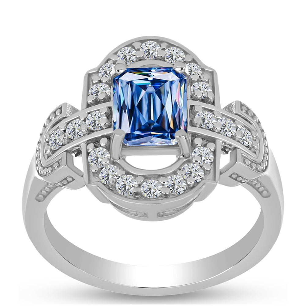 Anillo de Plata con Moisanita azul océano y Topacio Blanco 3 