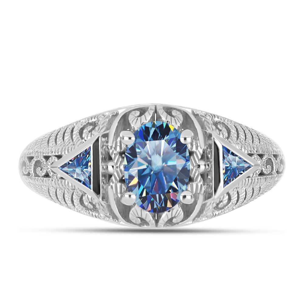 Anillo de Plata con Moisanita azul océano