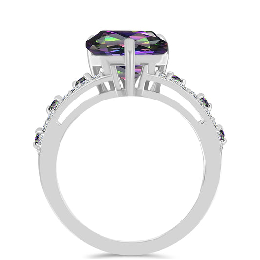 Anillo de Plata con Cuarzo Místico Verde de Brasil y Topacio Blanco