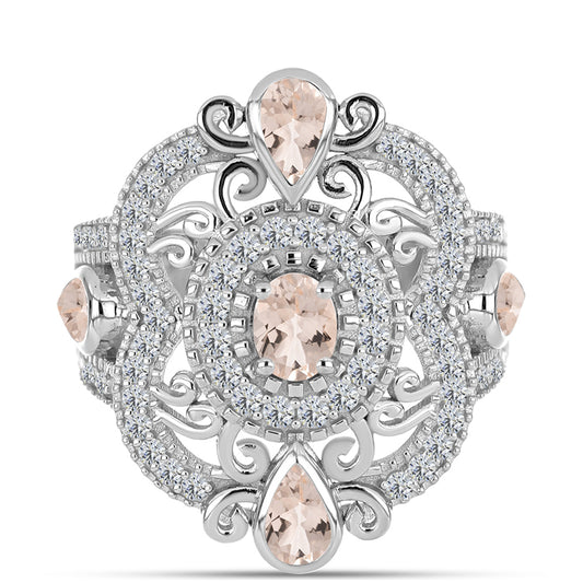 Anillo de Plata con Morganita de Gozareh y Topacio Blanco