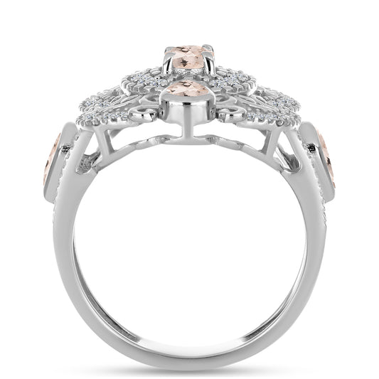 Anillo de Plata con Morganita de Gozareh y Topacio Blanco