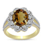 Anillo de Plata Bañada en Oro con Cuarzo Coñac y Topacio Blanco