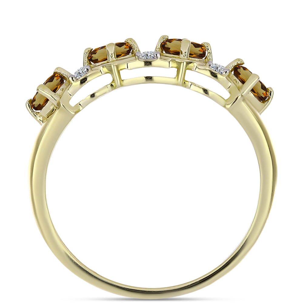 Anillo de Plata Bañada en Oro con Cuarzo Coñac y Topacio Blanco 3 