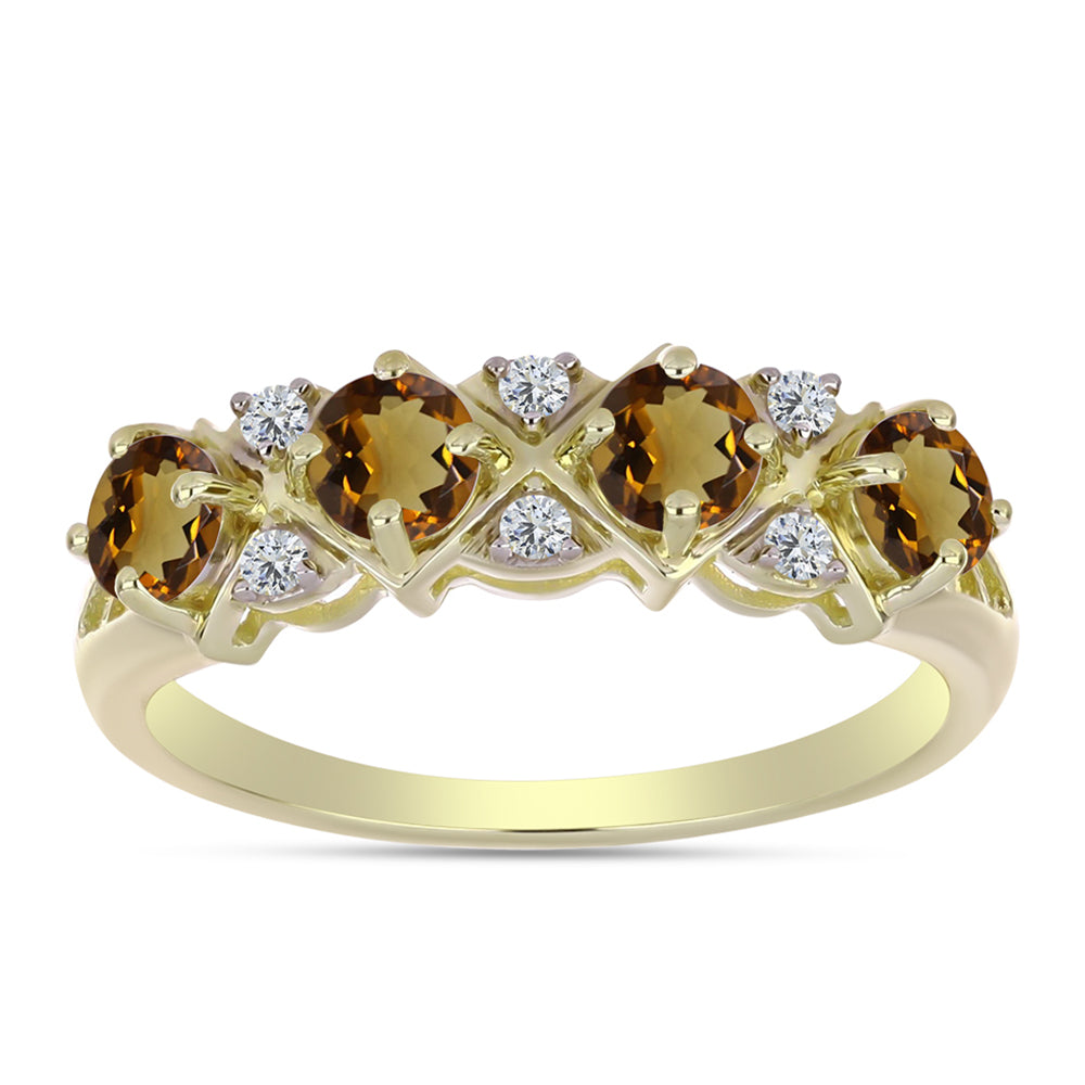 Anillo de Plata Bañada en Oro con Cuarzo Coñac y Topacio Blanco 1 