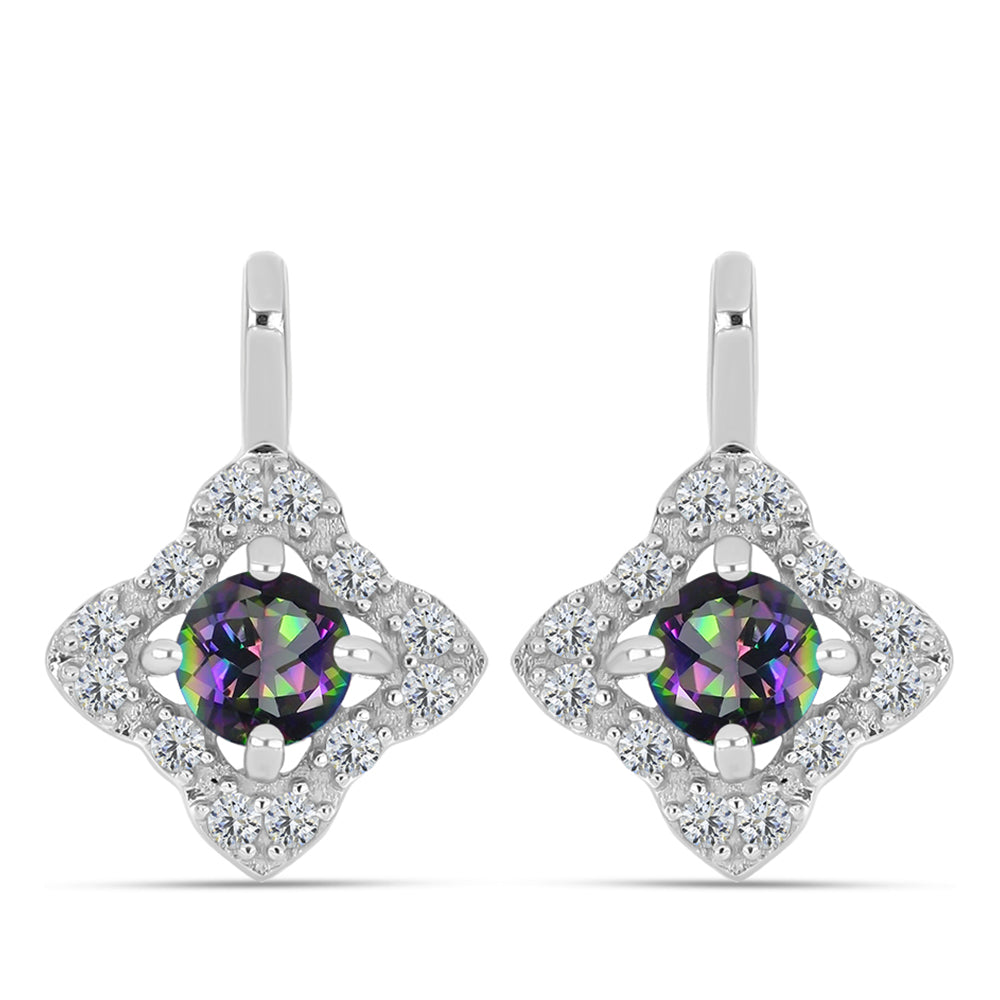 Pendientes de Plata con Cuarzo Místico Verde de Brasil y Topacio Blanco