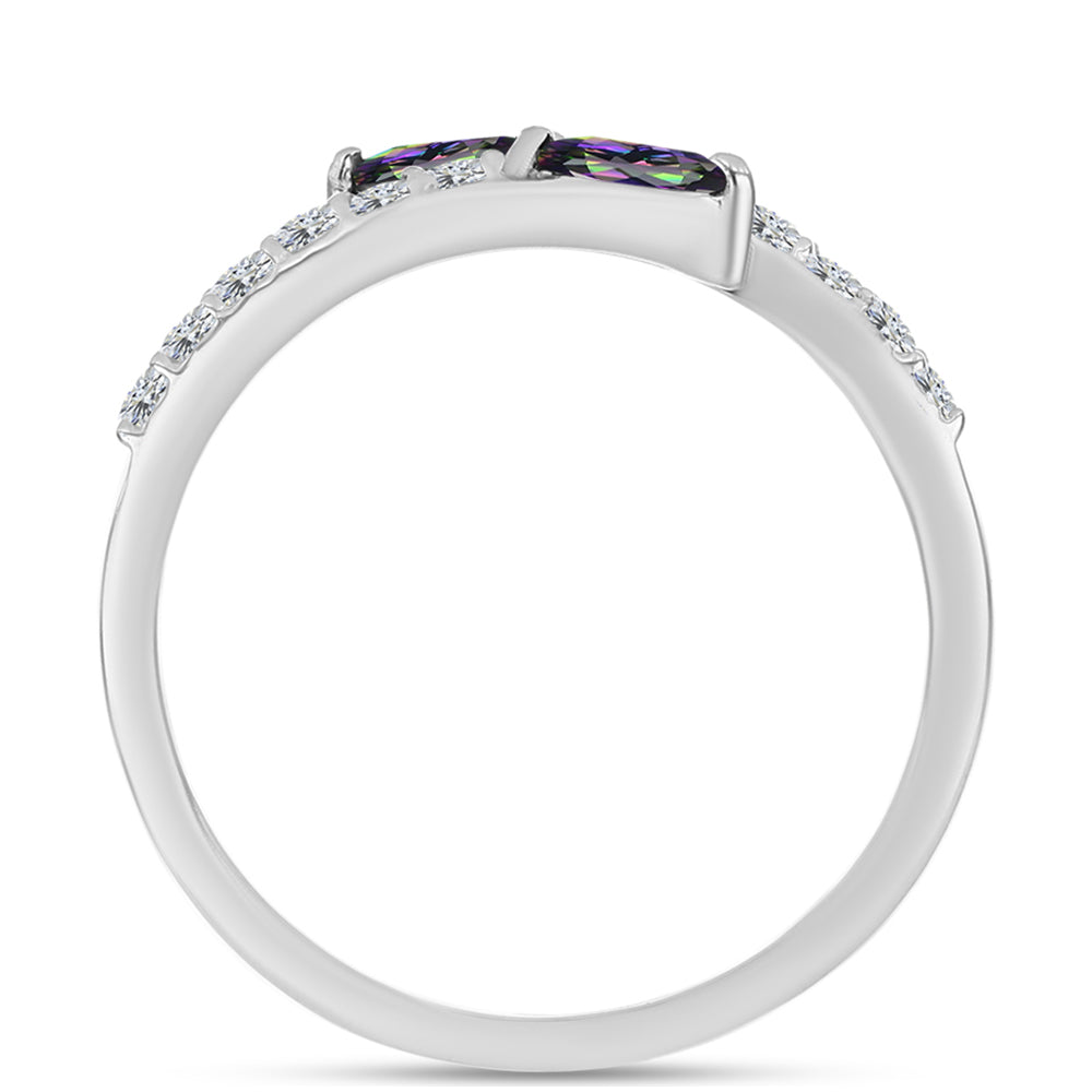 Anillo de Plata con Cuarzo Místico Verde de Brasil y Topacio Blanco