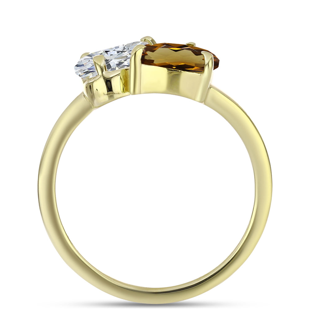 Anillo de Plata Bañada en Oro con Cuarzo Coñac y Topacio Blanco 2 