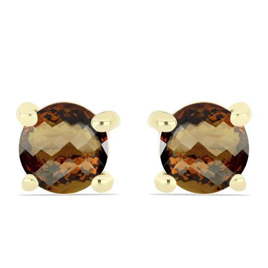 Pendientes de Plata Bañada en Oro con Cuarzo Coñac