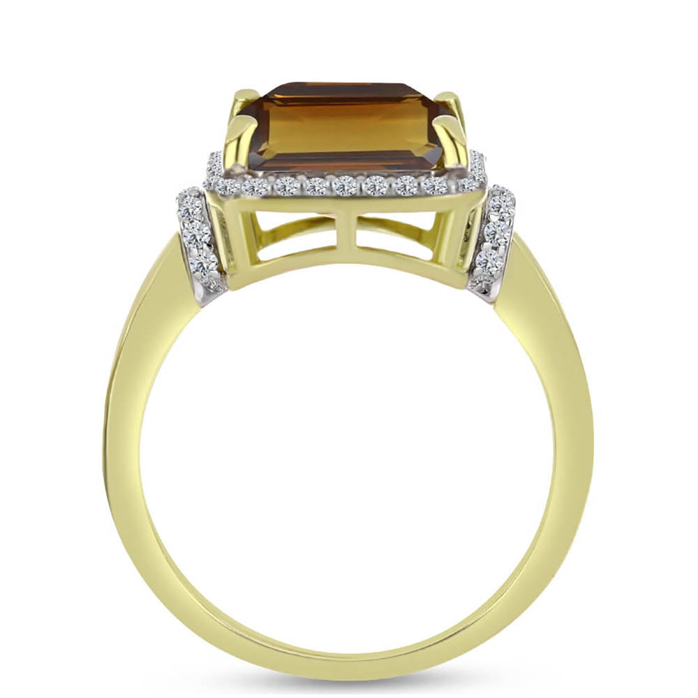 Anillo de Plata Bañada en Oro con Cuarzo Coñac y Topacio Blanco 2 