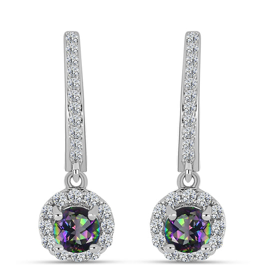 Pendientes de Plata con Cuarzo Místico Verde de Brasil y Topacio Blanco