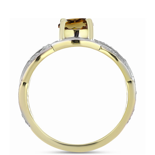 Anillo de Plata Bañada en Oro con Cuarzo Coñac y Topacio Blanco