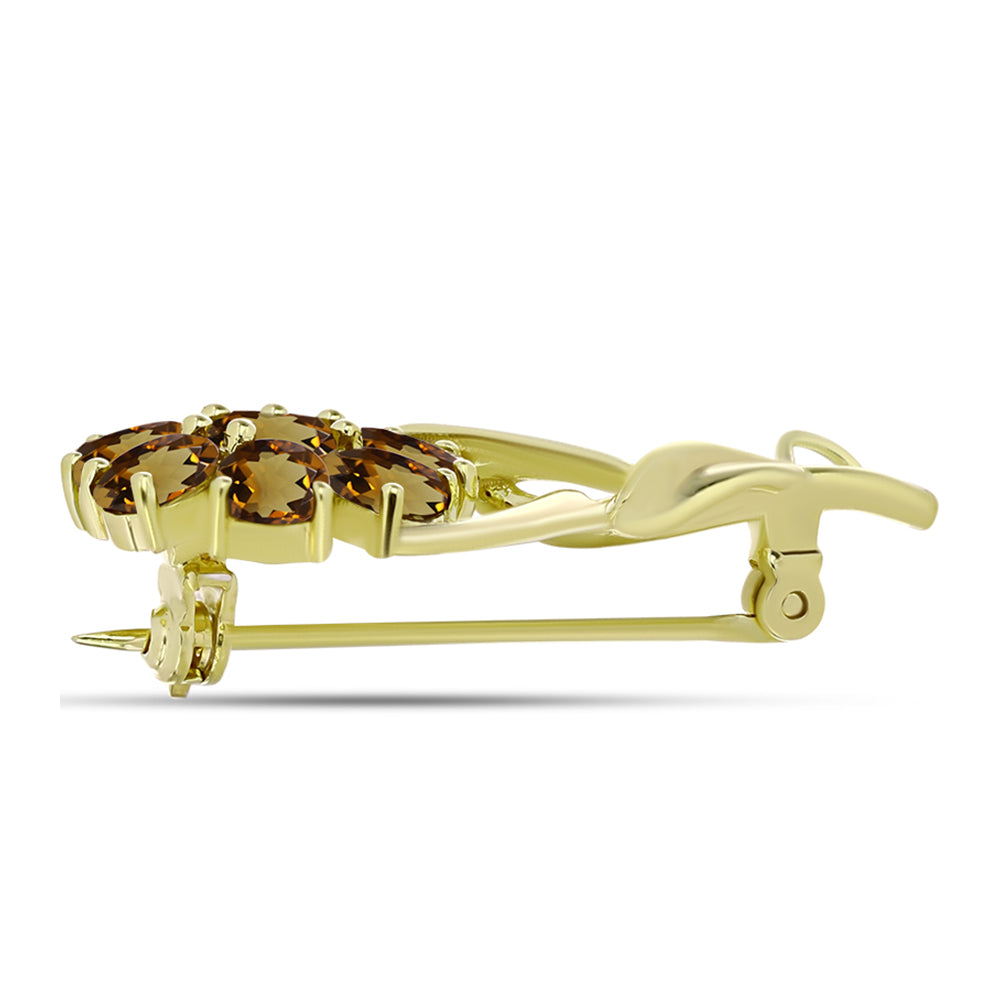 Broche de Plata Bañada en Oro con Cuarzo Coñac y Topacio Blanco