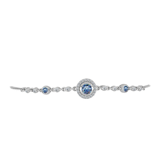 Pulsera de Plata con Moisanita azul océano y Topacio Blanco