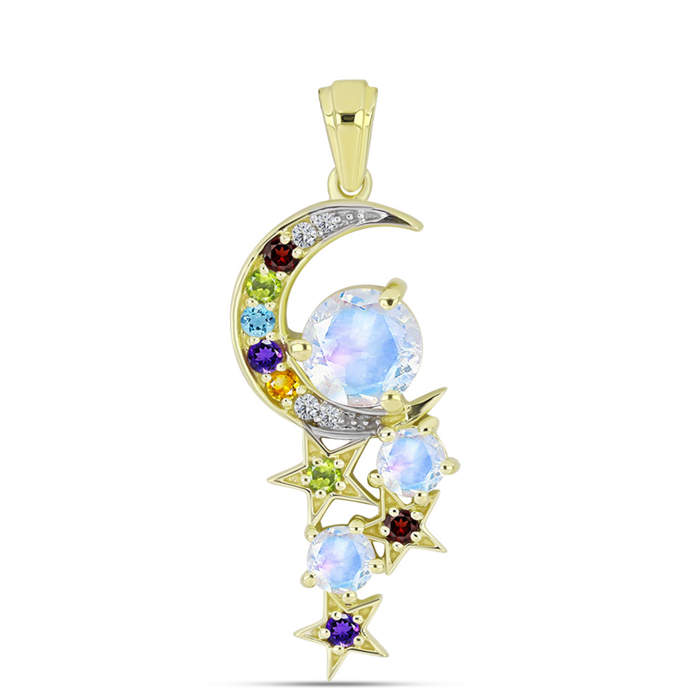 Colgante de Plata Bañada en Oro con Piedra Lunar Arco Iris 1 