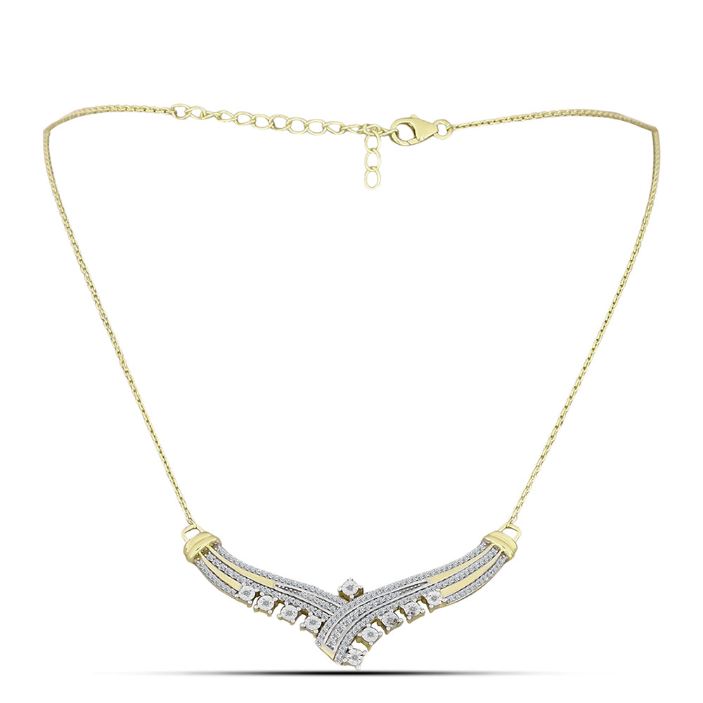 Collar de Plata Bañada en Oro con Diamante blanco y Topacio Blanco