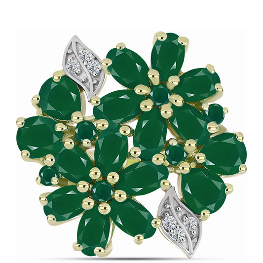 Anillo de Plata Bañada en Oro con Ágata Verde