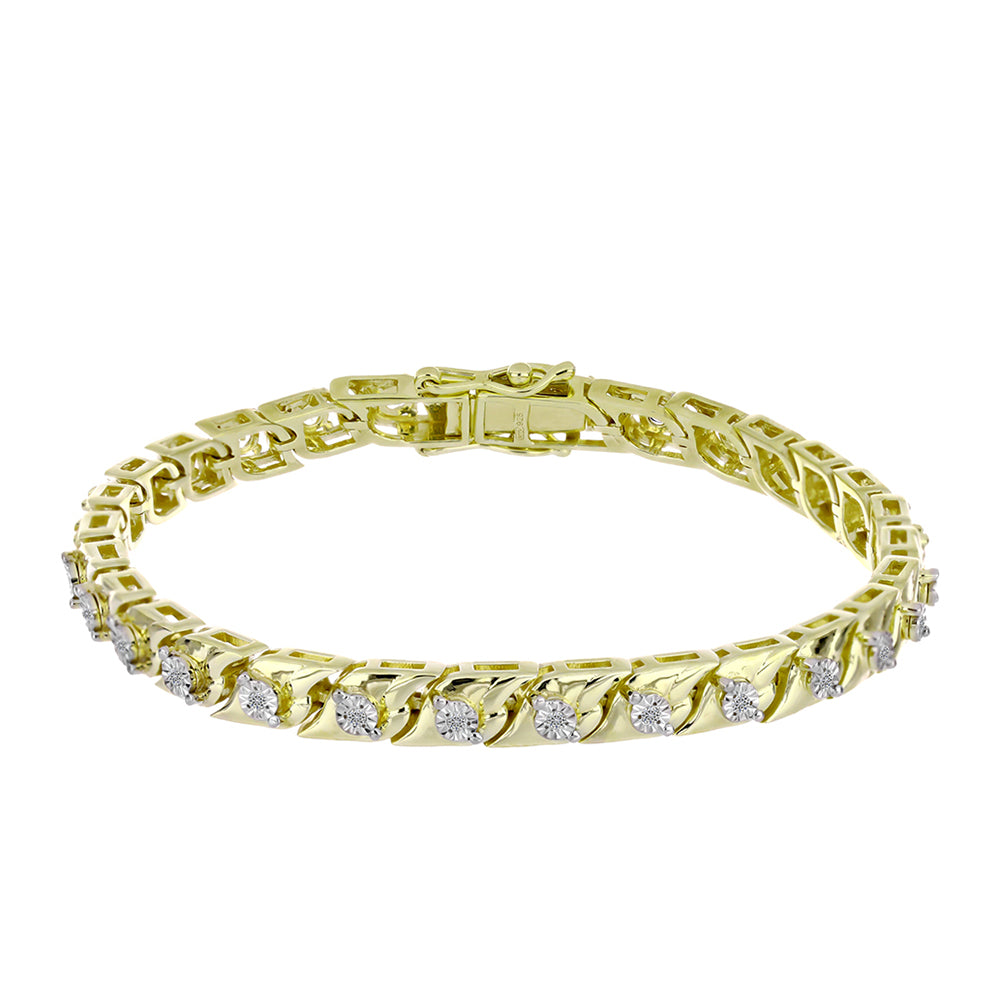 Pulsera de Plata Bañada en Oro con Diamante blanco y Topacio Blanco 6 