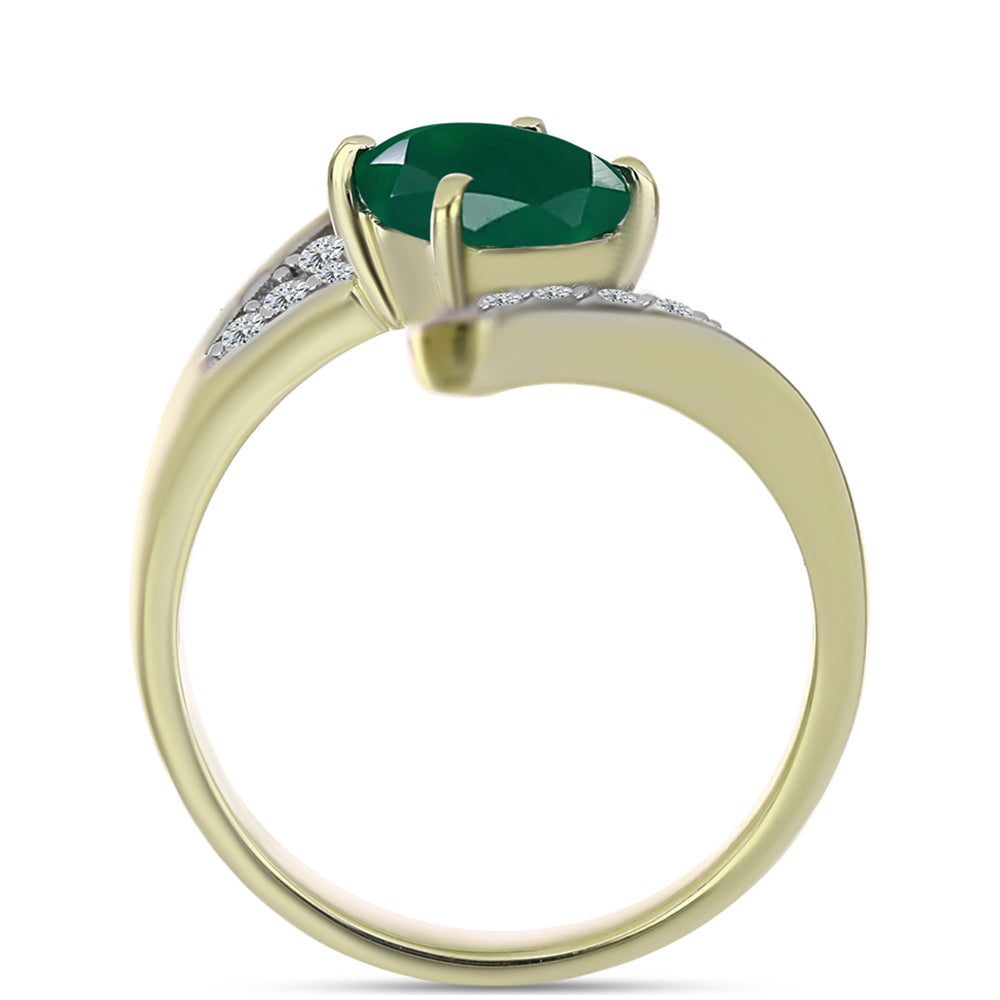 Anillo de Plata Bañada en Oro con Ágata Verde y Topacio Blanco 6 