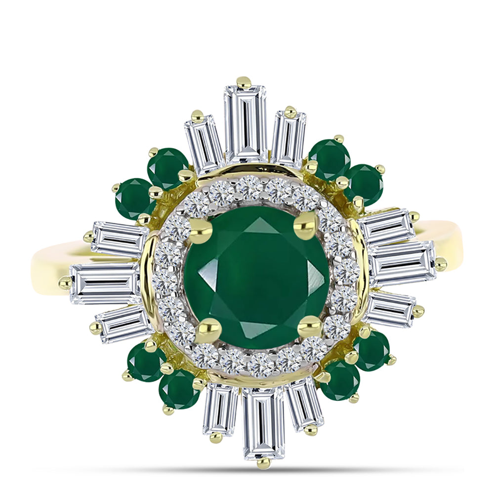Anillo de Plata Bañada en Oro con Ágata Verde y Zircón Blanco 5 