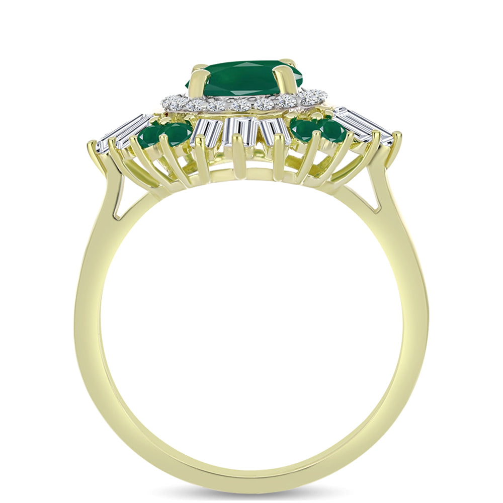 Anillo de Plata Bañada en Oro con Ágata Verde y Zircón Blanco 6 