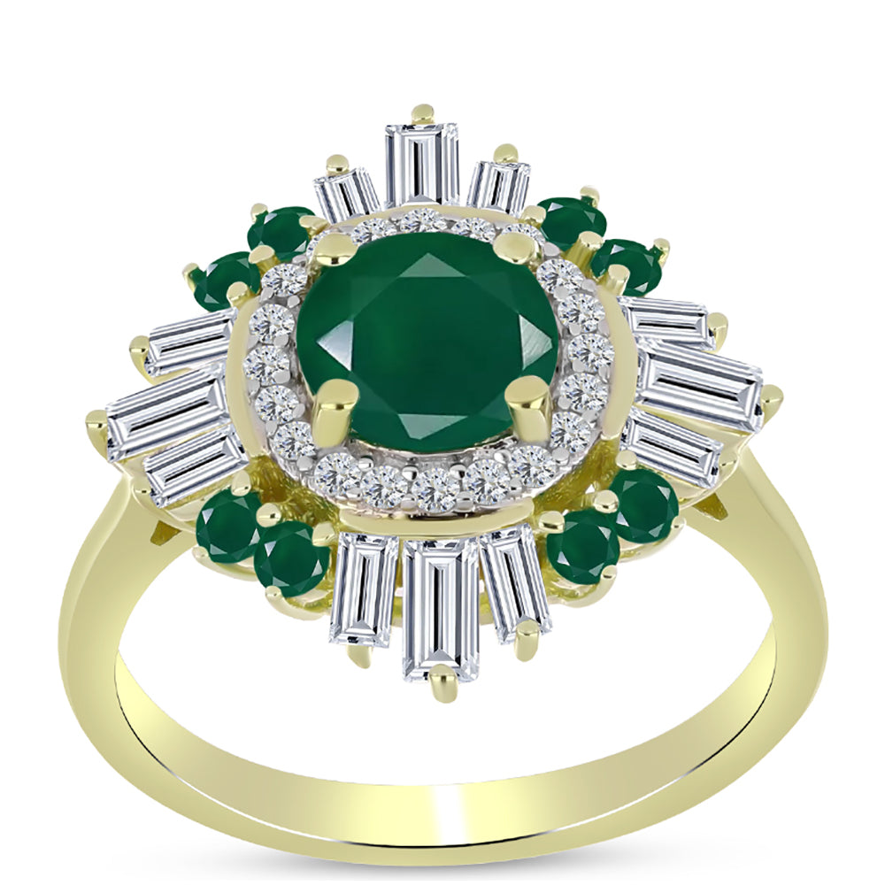Anillo de Plata Bañada en Oro con Ágata Verde y Zircón Blanco