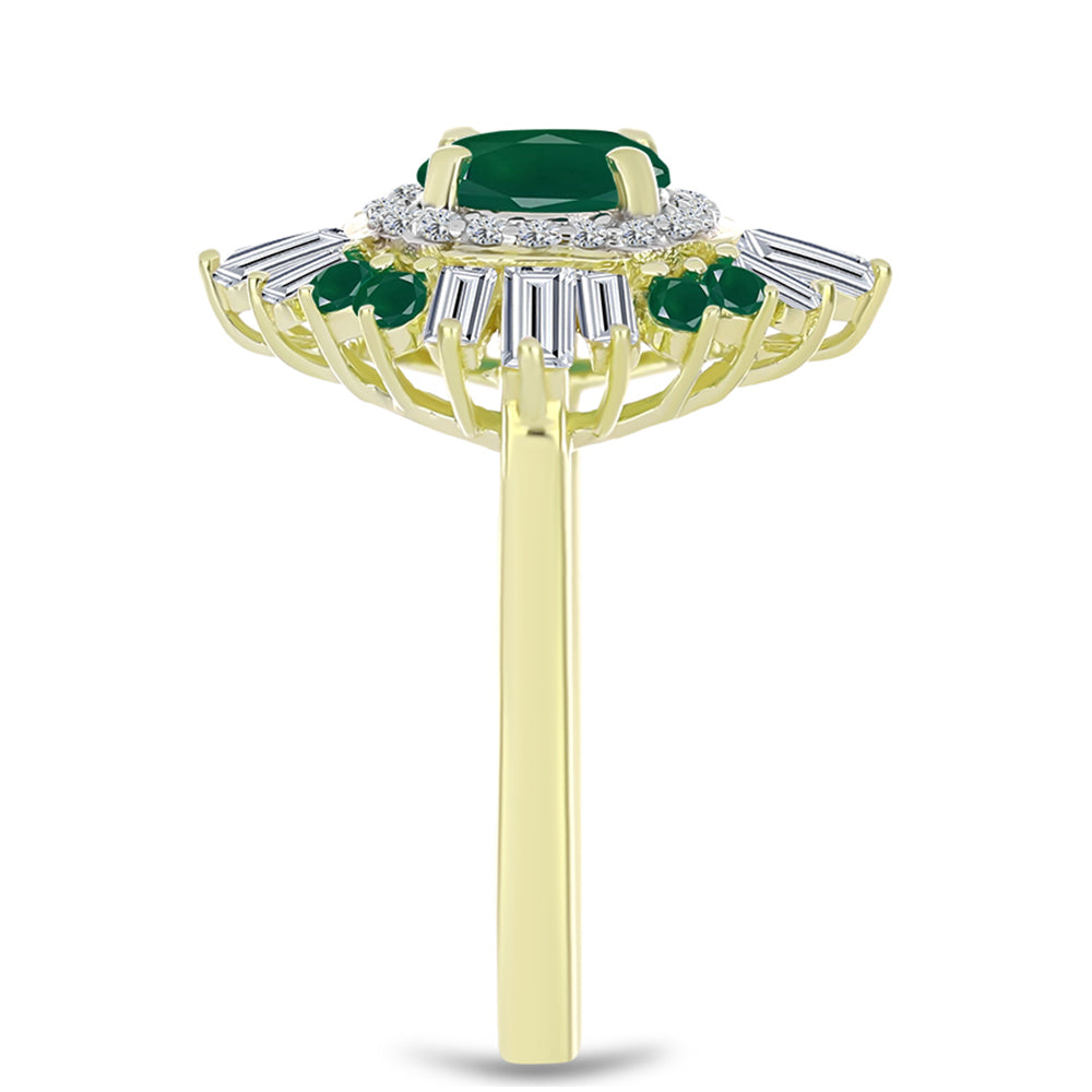 Anillo de Plata Bañada en Oro con Ágata Verde y Zircón Blanco 4 