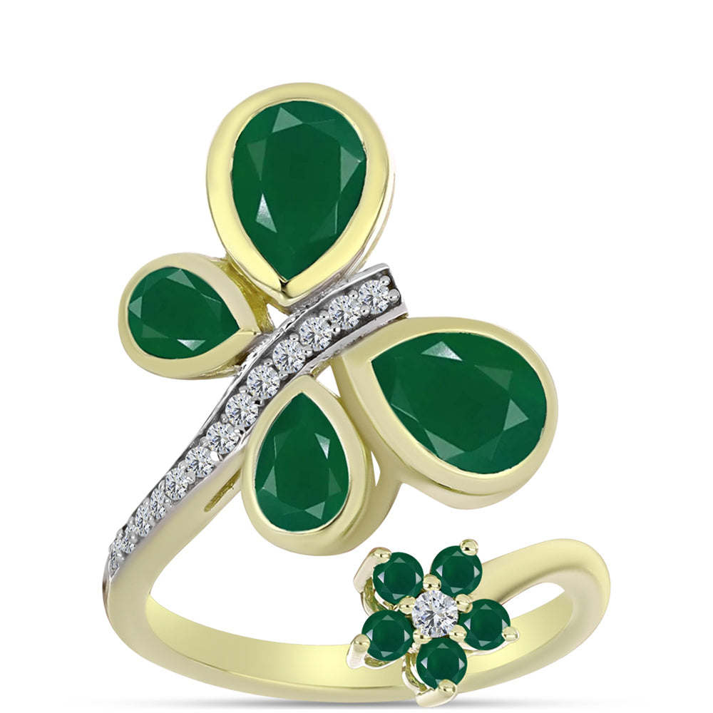 Anillo de Plata Bañada en Oro con Ágata Verde 3 