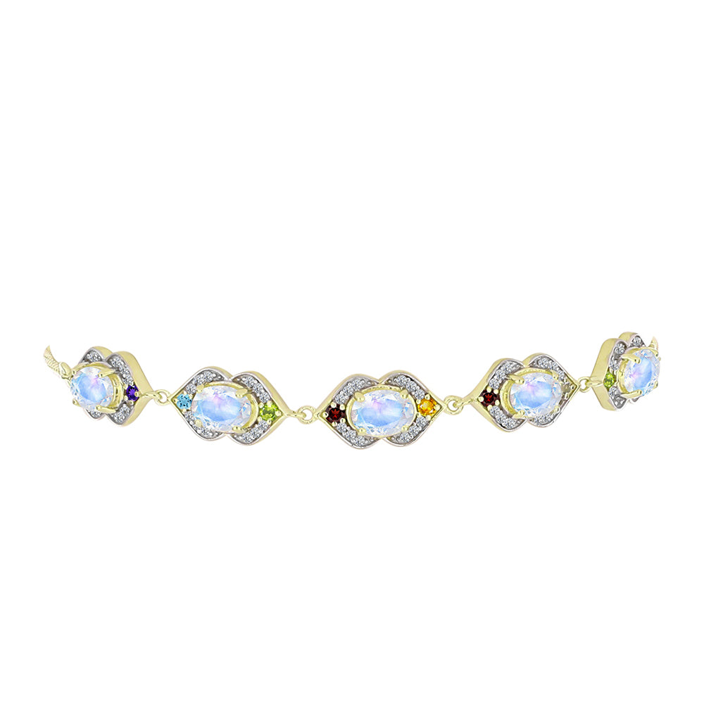 Pulsera de Plata Bañada en Oro con Piedra Lunar Arco Iris y Amatista de Marruecos 5 