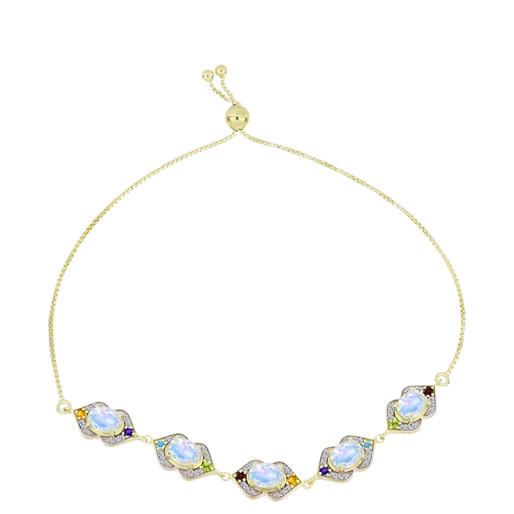 Pulsera de Plata Bañada en Oro con Piedra Lunar Arco Iris y Amatista de Marruecos 1 