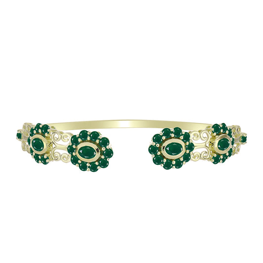 Brazalete de Plata Bañada en Oro con Ágata Verde