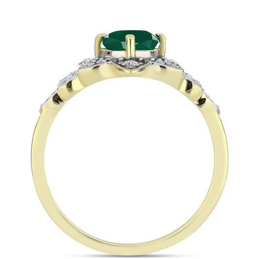 Anillo de Plata Bañada en Oro con Ágata Verde y Topacio Blanco