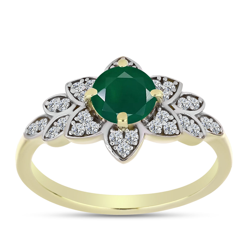 Anillo de Plata Bañada en Oro con Ágata Verde y Topacio Blanco 7 