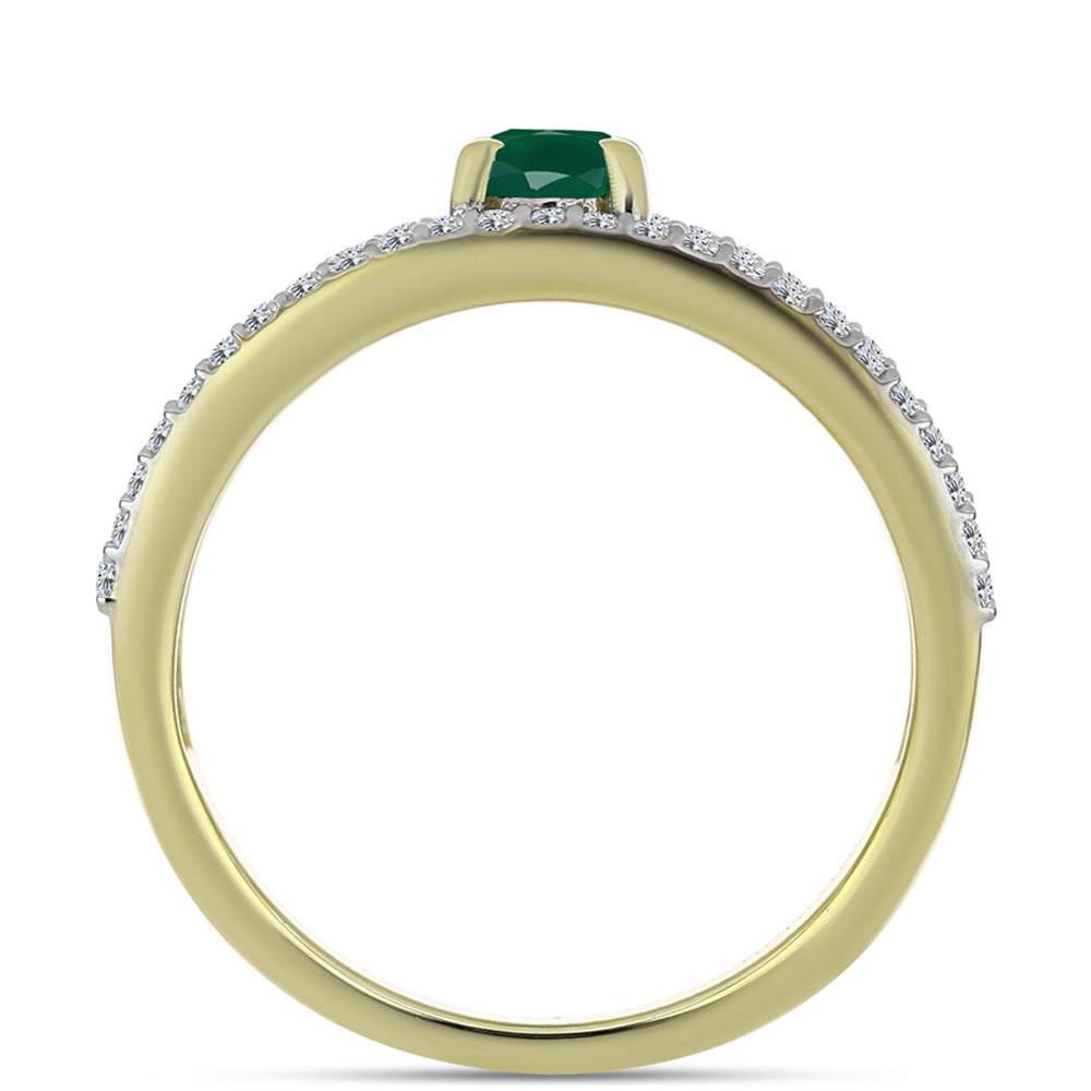 Anillo de Plata Bañada en Oro con Ágata Verde y Topacio Blanco 2 