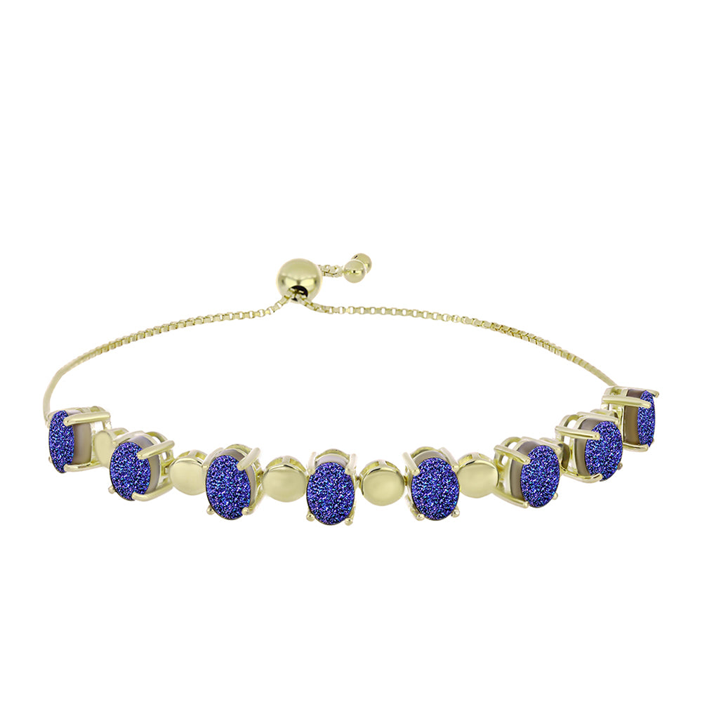 Pulsera de Plata Bañada en Oro con Drusa Purpura 6 