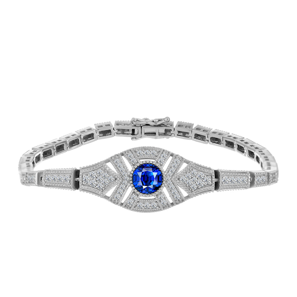 Pulsera de Plata con Zafiro Azul Australiano y Topacio Blanco 1 