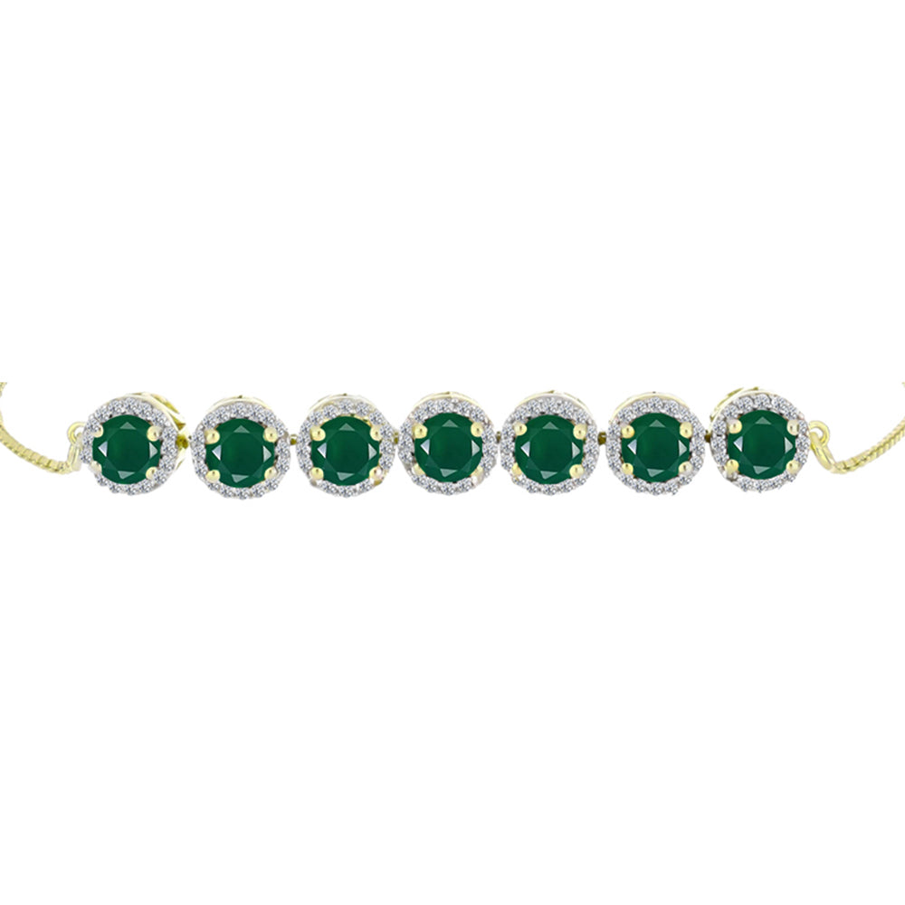Pulsera de Plata Bañada en Oro con Ágata Verde y Topacio Blanco