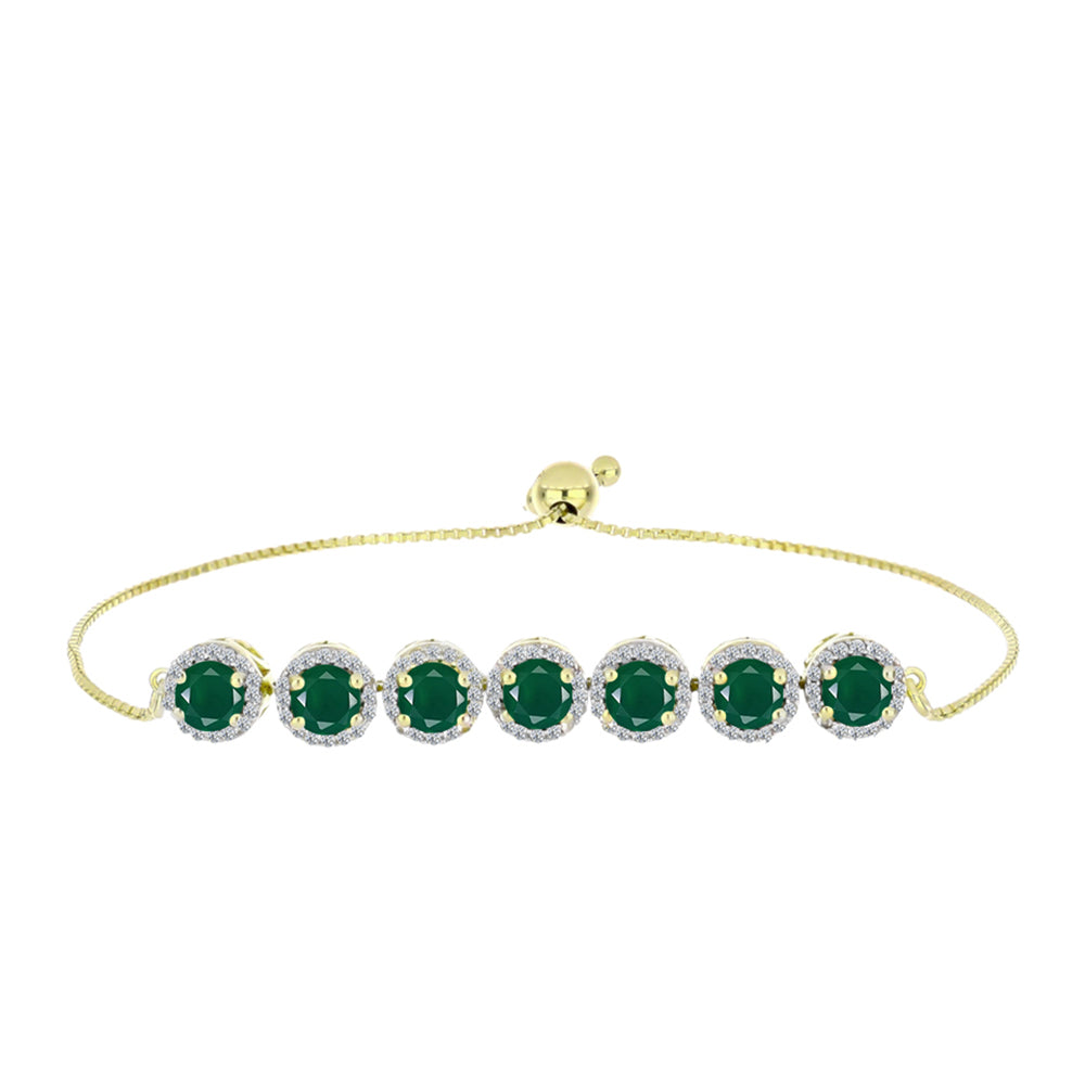 Pulsera de Plata Bañada en Oro con Ágata Verde y Topacio Blanco