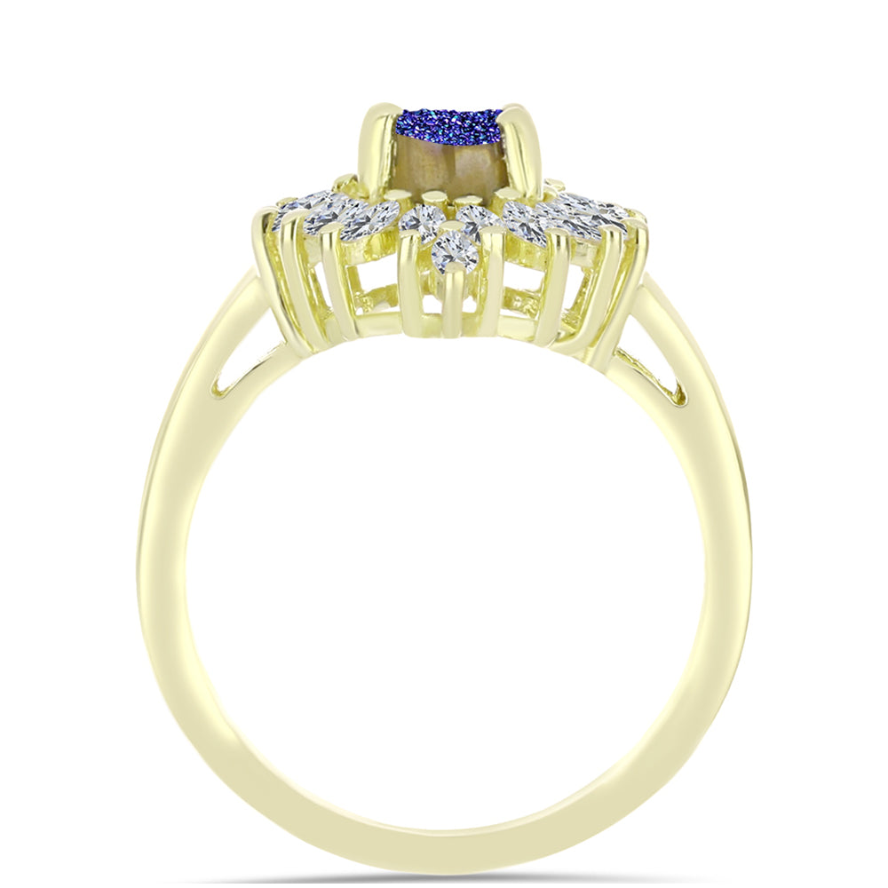 Anillo de Plata Bañada en Oro con Drusa Purpura y Zircón Blanco 2 