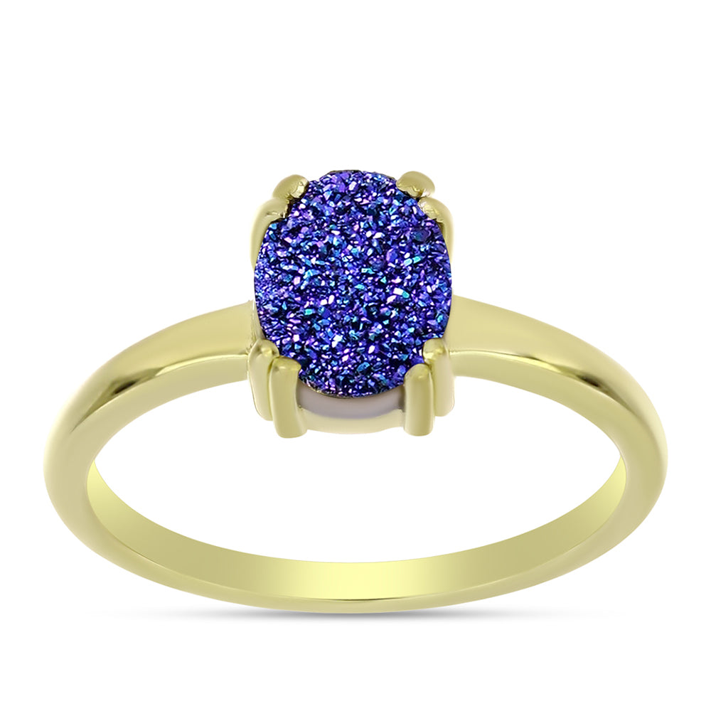 Anillo de Plata Bañada en Oro con Drusa Purpura 7 
