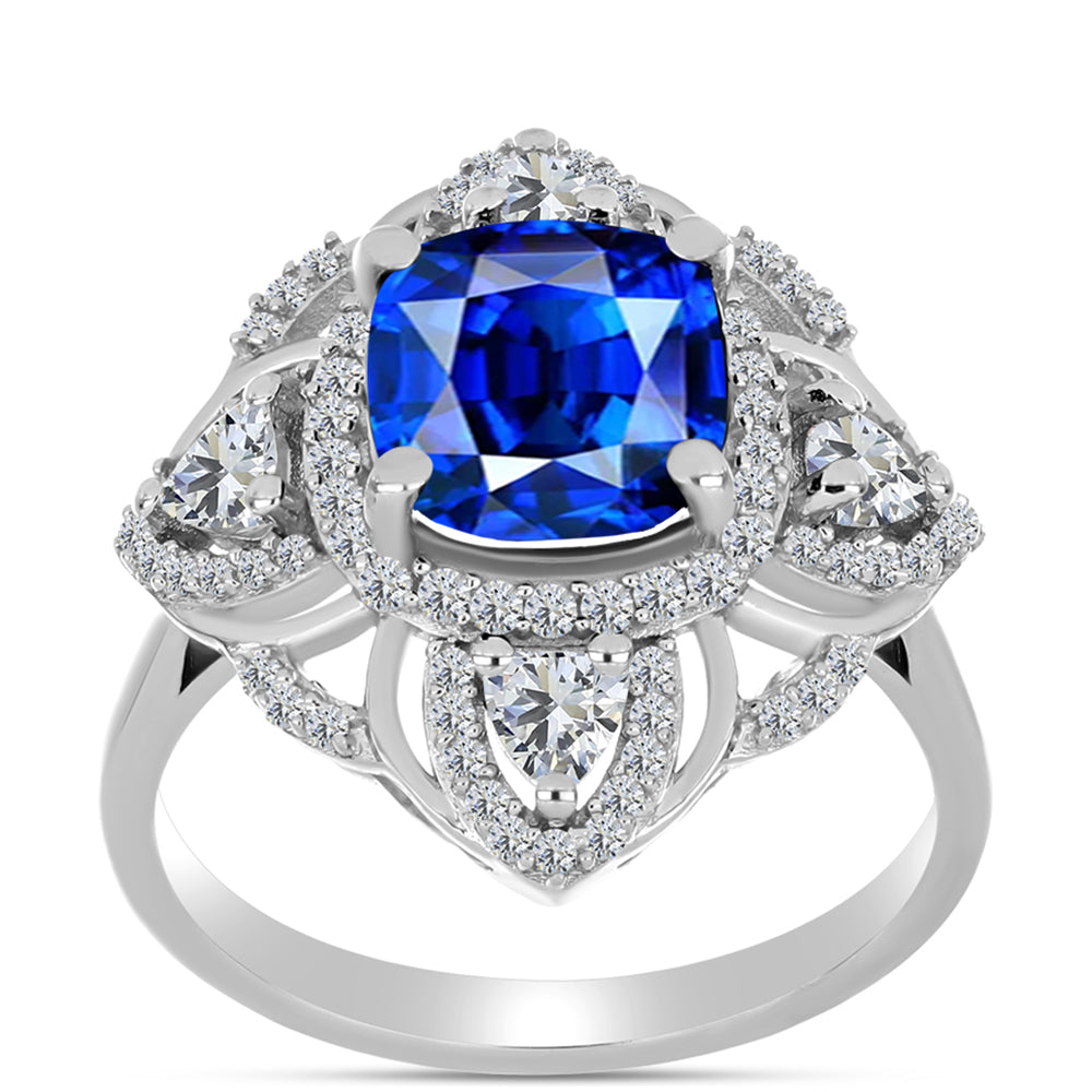 Anillo de Plata con Zafiro Azul Australiano y Topacio Blanco 3 