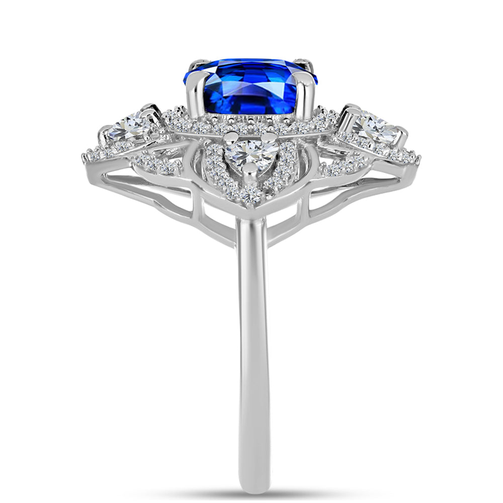 Anillo de Plata con Zafiro Azul Australiano y Topacio Blanco 8 