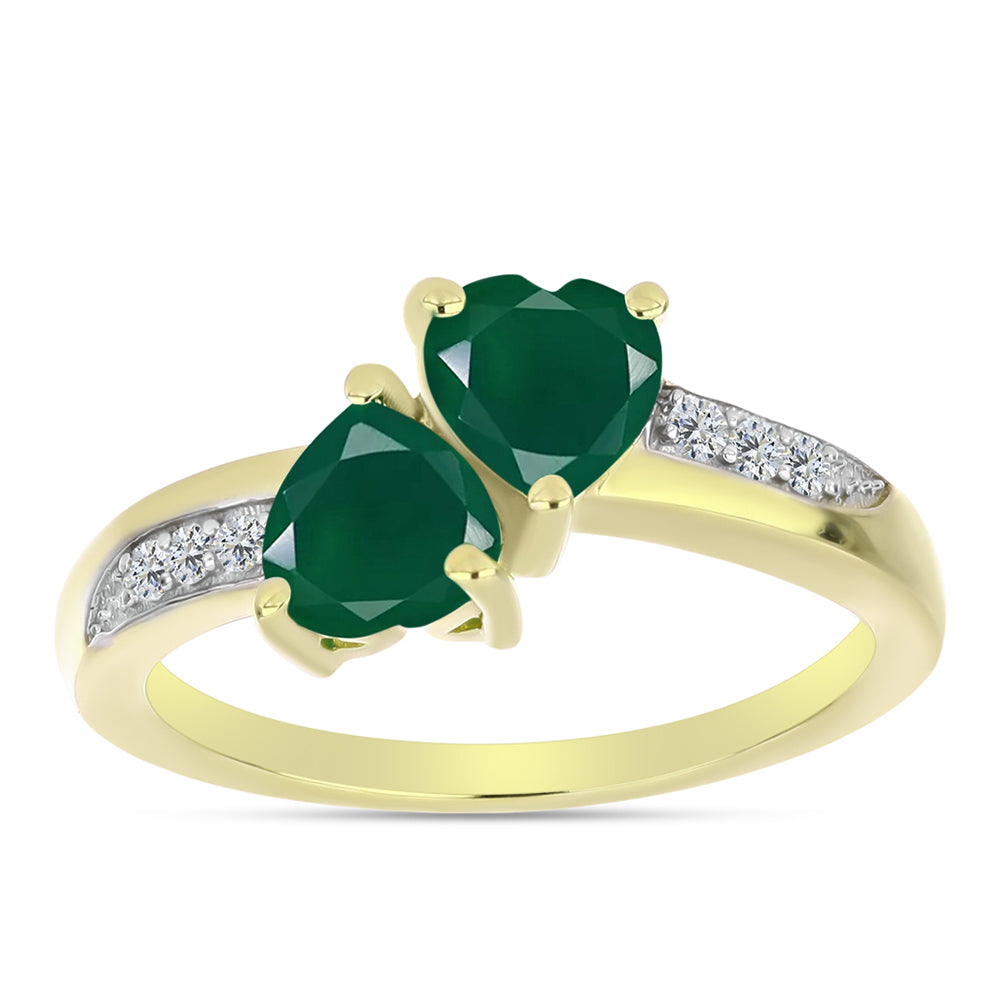 Anillo de Plata Bañada en Oro con Ágata Verde y Topacio Blanco 7 