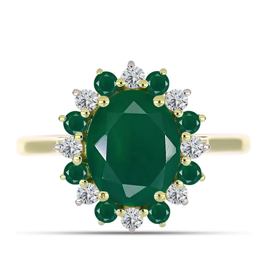 Anillo de Plata Bañada en Oro con Ágata Verde