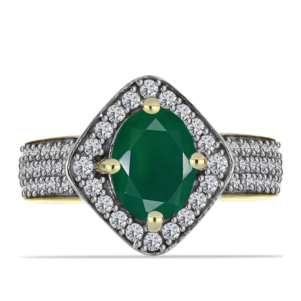 Anillo de Plata Bañada en Oro con Ágata Verde y Topacio Blanco 1 