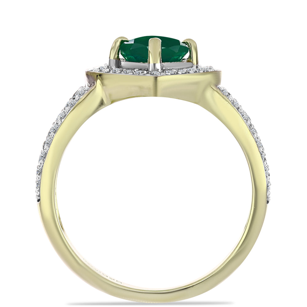 Anillo de Plata Bañada en Oro con Ágata Verde y Topacio Blanco 6 
