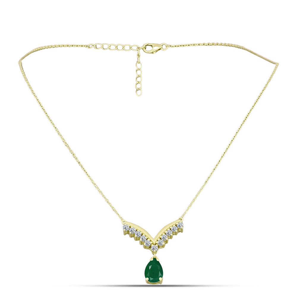 Collar de Plata Bañada en Oro con Ágata Verde y Topacio Blanco 2 