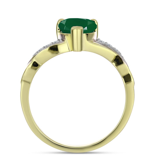 Anillo de Plata Bañada en Oro con Ágata Verde y Topacio Blanco