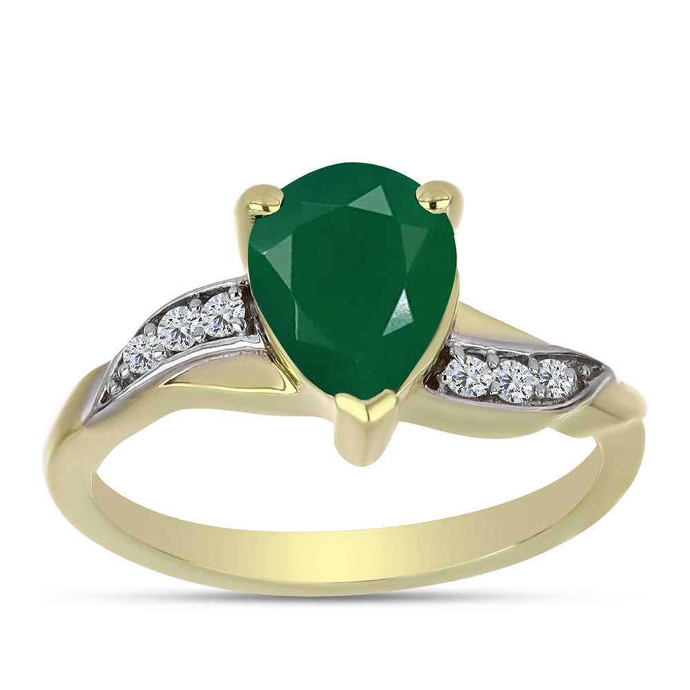 Anillo de Plata Bañada en Oro con Ágata Verde y Topacio Blanco 7 