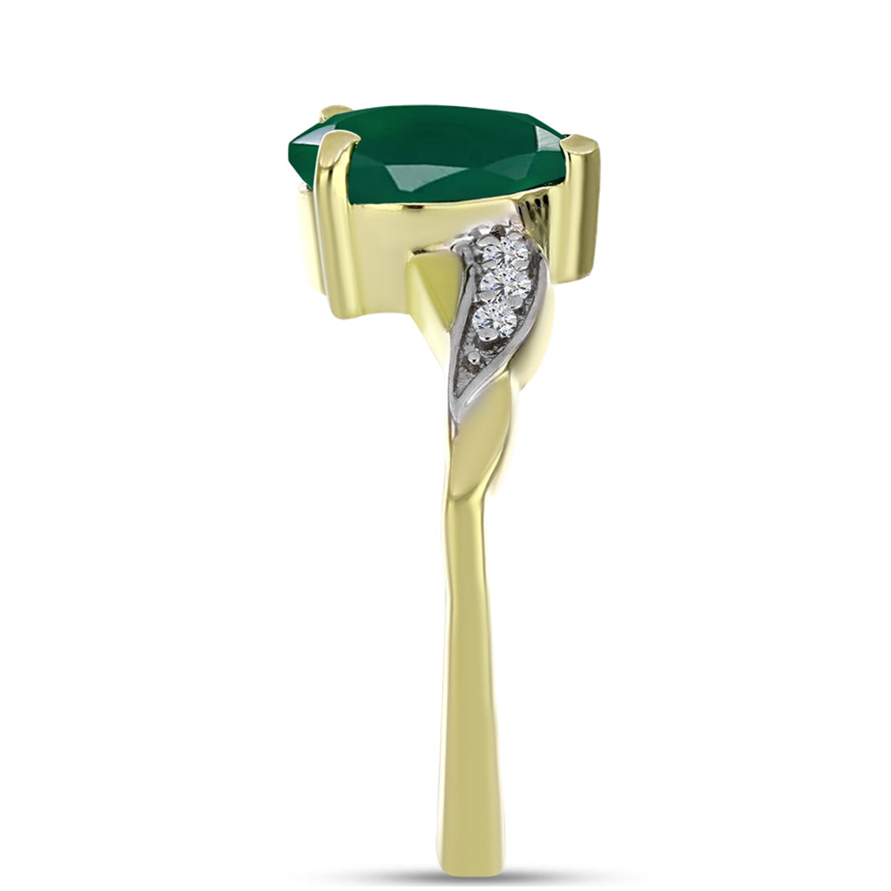 Anillo de Plata Bañada en Oro con Ágata Verde y Topacio Blanco 8 