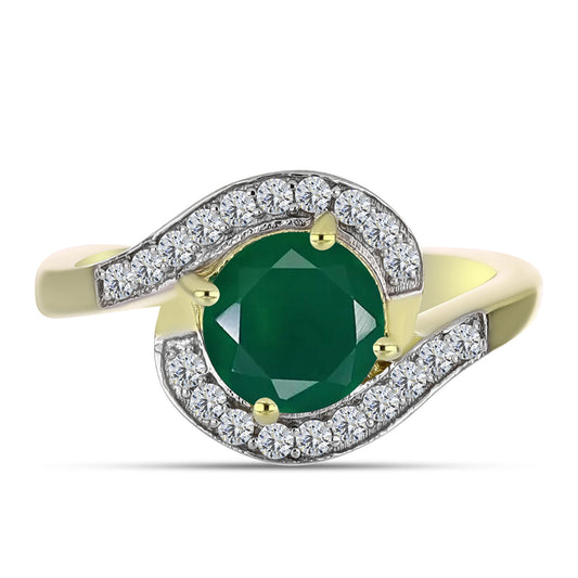 Anillo de Plata Bañada en Oro con Ágata Verde y Topacio Blanco